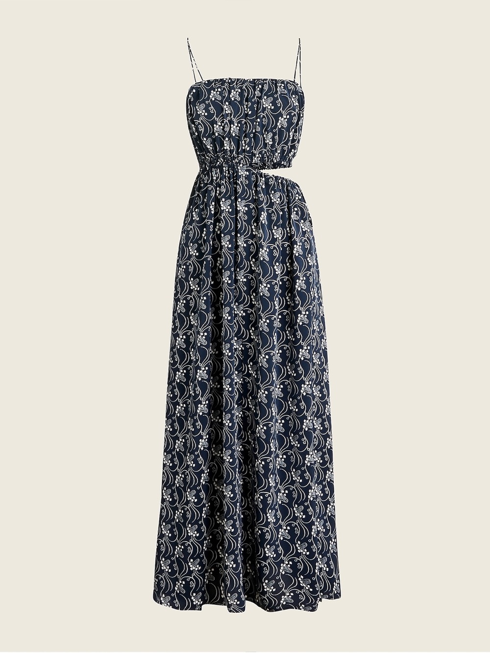J. Crew Navy and White Printed Maxi Sundress with Spaghetti Straps